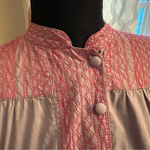 Roberta Roller Rabbit Brown/Pink Embroidered Cotton Shirt Dress Women’s Size S - Picture 2 of 16